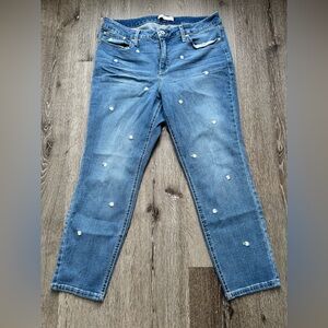 LC Lauren Conrad Daisy Embroidered Skinny Jeans Floral Denim Size 16